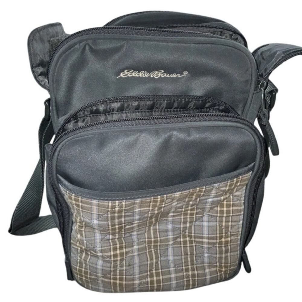 Eddie Bauer Blue Plaid Pattern Multi Pocket Diaper Bag 15x10 Shoulder Strap
